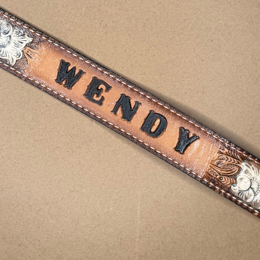 Vintage Child’s Brown Leather Belt with Black Lettering